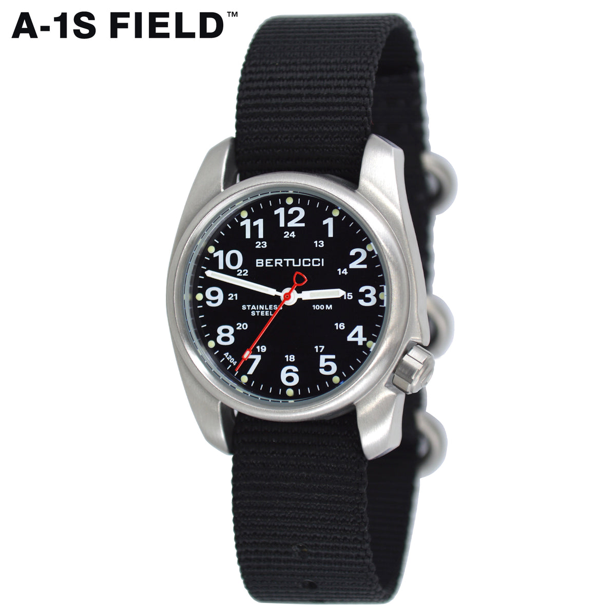 #10004 A-1S Field™ - Black Dial, Black Nylon Band – ultimatefieldwatch.com  - Bertucci Watches