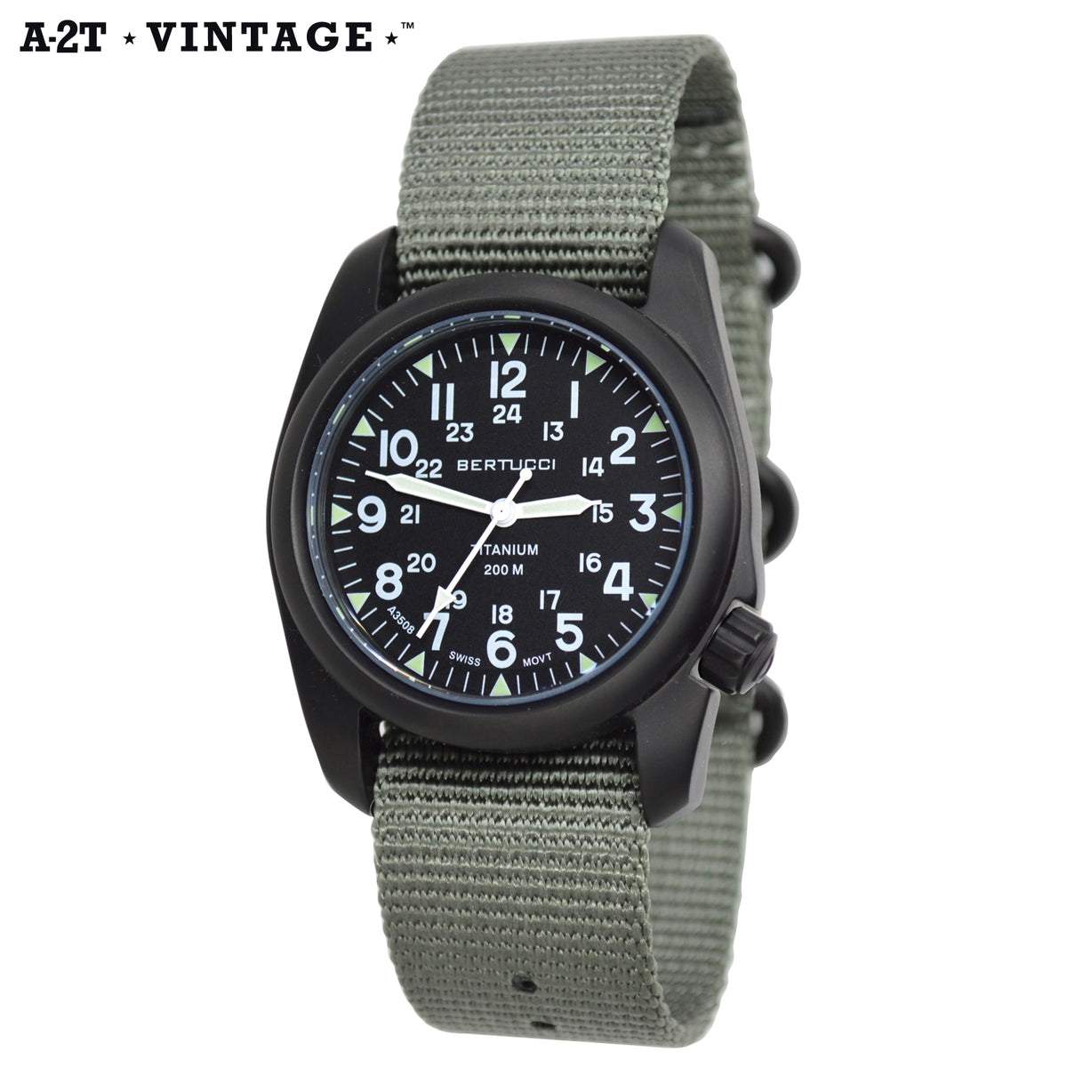 A-2T Vintage, Black dial w/ Defender Drab Nylon Band #12028