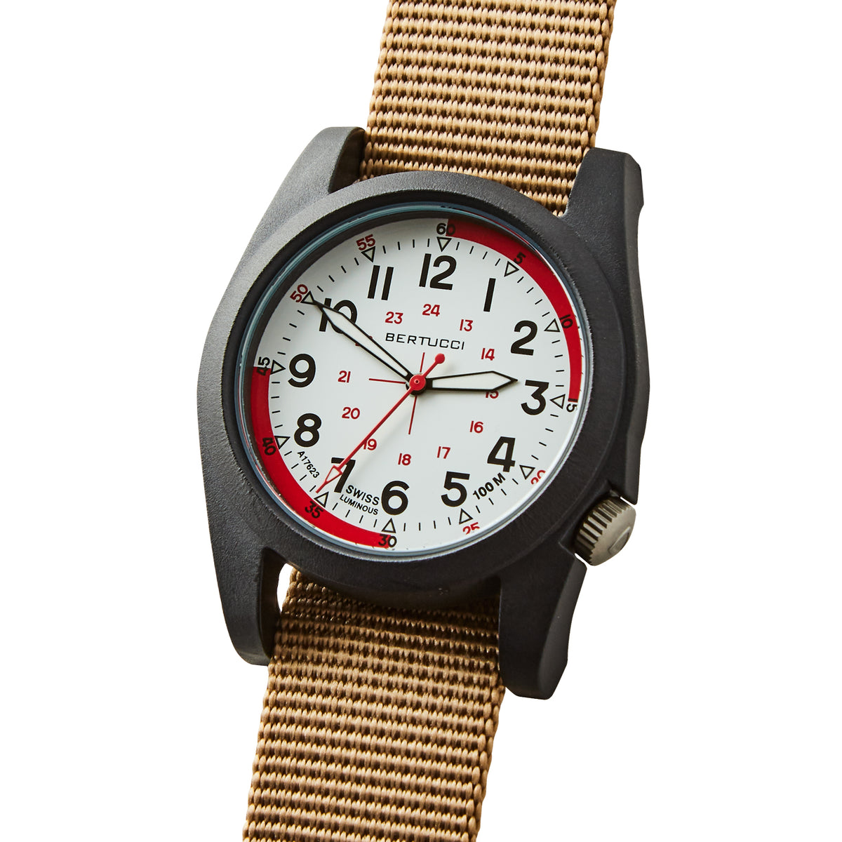 13390 A-3P Optic White™ Optic White Dial w/ Bertucci Khaki Nylon Band –  ultimatefieldwatch.com - Bertucci Watches