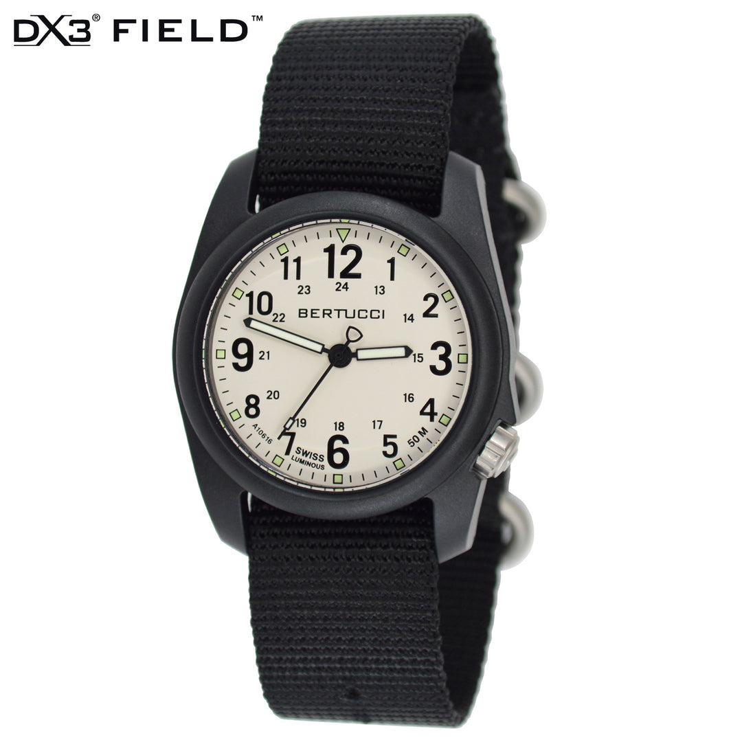 no.0033 FrenchDiskとクラックメノウ DX3® Field™ - Stone Dial, Black Nylon Band #11039