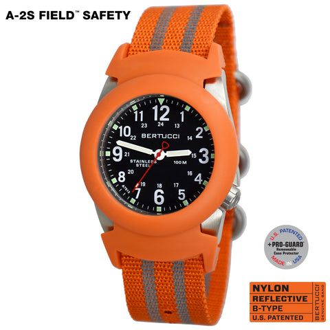 #11084 A-2S Field™ Safety - Black Dial, Safety Orange w/ Reflective Stripes Nylon Band