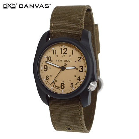 #11091 DX3® Canvas™ - Bertucci Khaki™ Dial, Bark Comfort Canvas™ Band