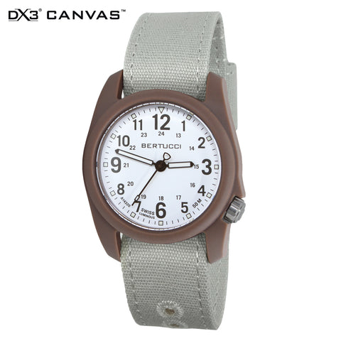 #11105 DX3 Canvas - Beach Watch™ - White Dial, Dark Khaki Case, Natural Cotton Comfort Canvas™ Band