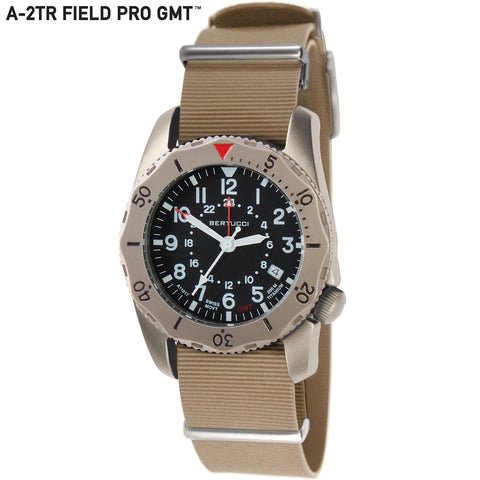 #12132 A-2TR Field Pro GMT, Black dial - Bertucci Khaki Italian Rubber NATO Band