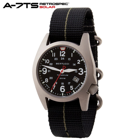 #12900 A-7TS RETROSPEC™ SOLAR Black Dial, Black w/ Olive Pro-Stripe™ nylon band