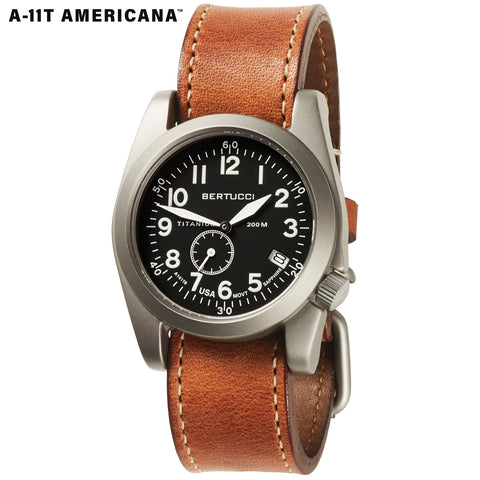 #13335 A-11T Americana - Black Dial w/ American Tan Horween Leather Band