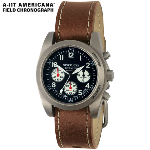 #13346 A-11T Americana Field Chronograph - Black Dial w/ Kodiak Matte Leather Band + Free Band