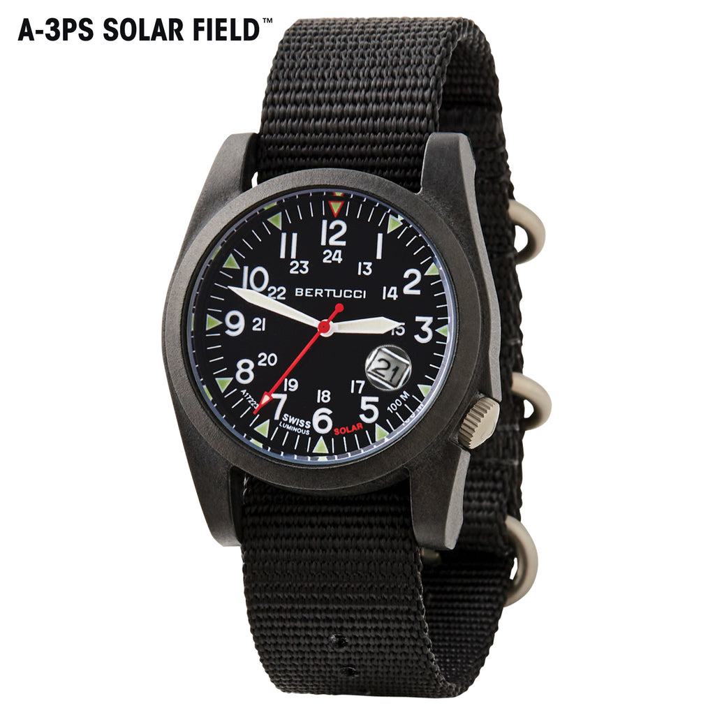 ミリタリーウォッチ ブラック クォーツTYPEⅡ 13800 A-3PS Solar Field - Black w/ Black Nylon Band