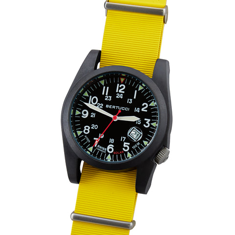 #13806 A-3PS Solar Field Italia - Black w/ Pro-Yellow G10 NATO Italian Rubber Band