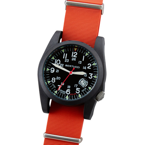 #13807 A-3PS Solar Field Italia - Black w/ Base Camp Orange With G10 NATO Italian Rubber Band