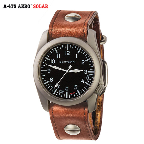#13902 A-4TS AERO™ Solar - Black dial, Vintage Tan w/ post screw leather