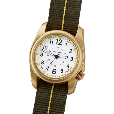 #16301 A-2A Golden Field - White w/ Defender Olive™ Gold Line™ w/ Stripe Nylon Band