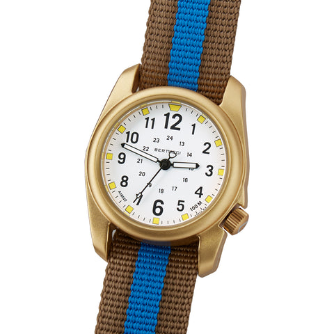 #16304 A-2A Golden Field™ - White dial, Coyote w/ Blue Pro-Stripe™ Nylon Band