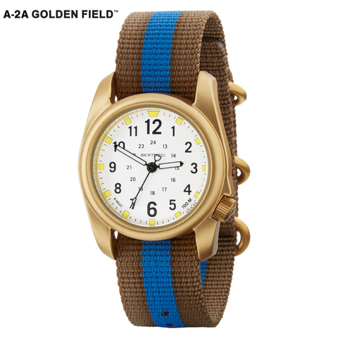 #16304 A-2A Golden Field™ - White dial, Coyote w/ Blue Pro-Stripe™ Nylon Band