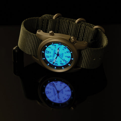 #22034 A-2SEL Super Illuminated Ghost Gray electroluminescent dial w/ Thin Blue Line nylon band - Police Watch