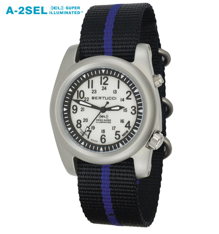 #22034 A-2SEL Super Illuminated Ghost Gray electroluminescent dial w/ Thin Blue Line nylon band - Police Watch