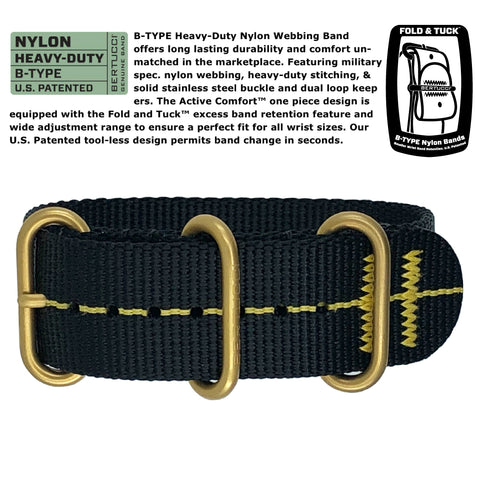 #16303 A-2A Golden Field - Black w/ Black Gold Line™ w/ Stripe Nylon Band