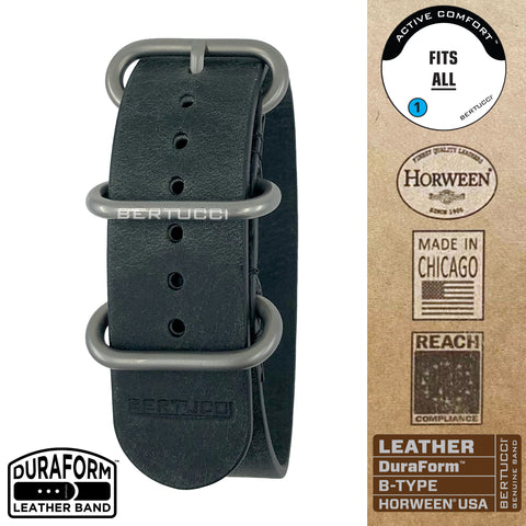 #377BD DuraForm™ Slate Black Horween® Leather Band w/ matte hardware, 7/8" - 22 mm size for A-2, A-3, A-6, A-7, D-1, D-3 & B-1 Cases, Original MSRP: $65