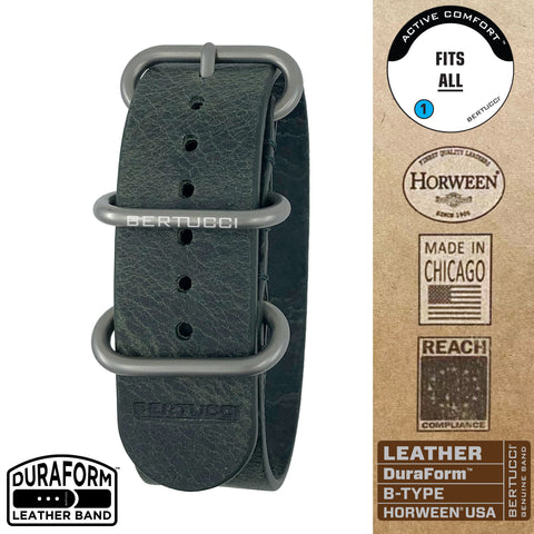 #379BD DuraForm ™ Defender Olive Horween® Leather Band w/ matte hardware, 7/8" - 22 mm size for A-2, A-3, A-6, A-7, D-1, D-3 & B-1 Cases, Original MSRP: $65