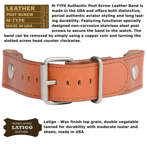 #13902 A-4TS AERO™ Solar - Black dial, Vintage Tan w/ post screw leather