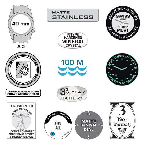 #11500 A-2S Vintage™ - Black dial, Black Comfort-Webb™ Band