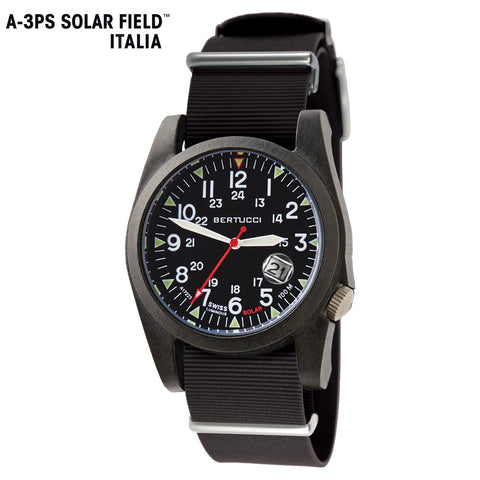 #13803 A-3PS Solar Field Italia - Black w/ Black G10 NATO Italian Rubber Band