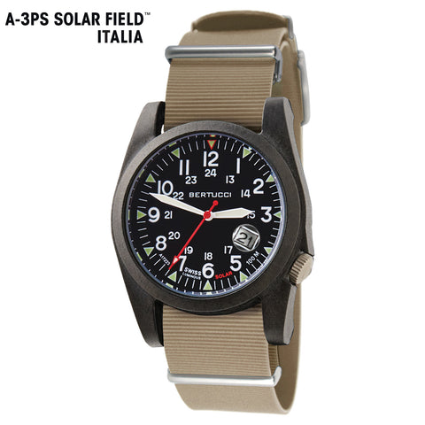 #13804 A-3PS Solar Field Italia - Black w/ Bertucci Khaki G10 NATO Italian Rubber Band