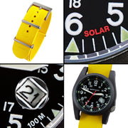 #13806 A-3PS Solar Field Italia - Black w/ Pro-Yellow G10 NATO Italian Rubber Band