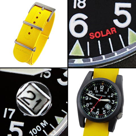 #13806 A-3PS Solar Field Italia - Black w/ Pro-Yellow G10 NATO Italian Rubber Band