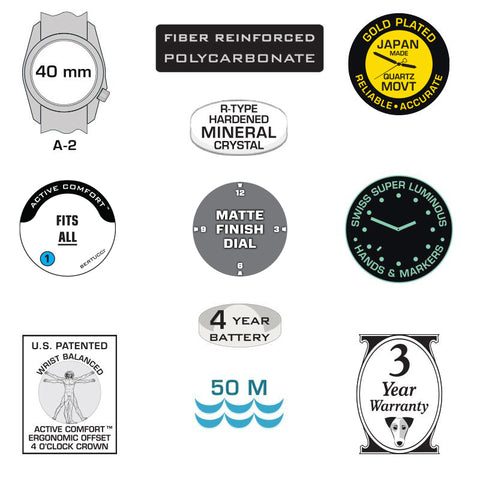 #11019SB1 - DX3® Field™ - White dial - Black w/ Caprili Stone™ Regimental Stripes Nylon Band