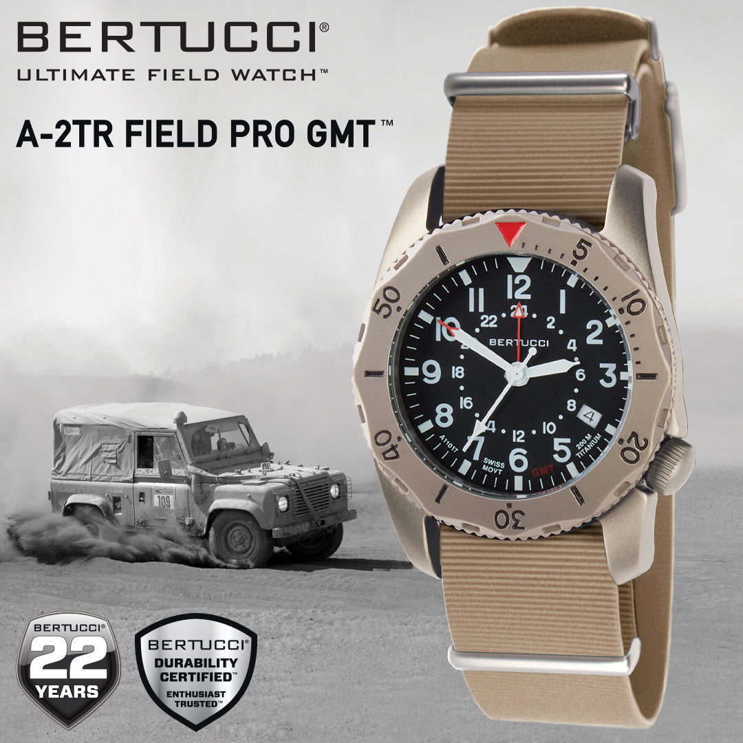12132 A-2TR Field Pro GMT, Black dial - Bertucci Khaki Italian