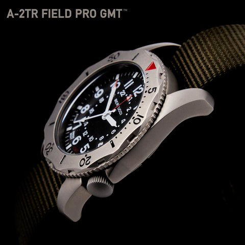 #12132 A-2TR Field Pro GMT, Black dial - Bertucci Khaki Italian Rubber NATO Band