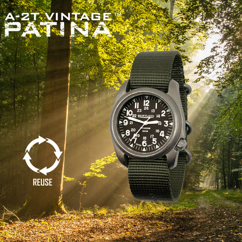 #12075VP A-2T Vintage™ Patina - Black dial w/ Defender Olive™ Nylon band, Original MSRP: $245