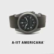 #13331 A-11T Americana - Black Dial w/ Defender Olive Nylon Band