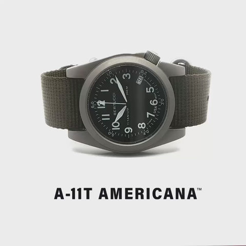 #13331 A-11T Americana - Black Dial w/ Defender Olive Nylon Band