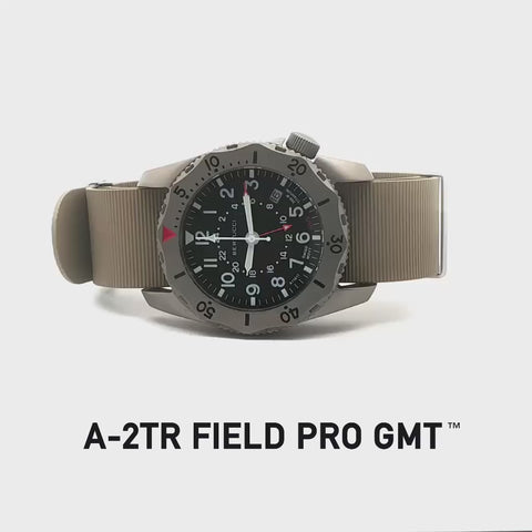 #12132 A-2TR Field Pro GMT, Black dial - Bertucci Khaki Italian Rubber NATO Band