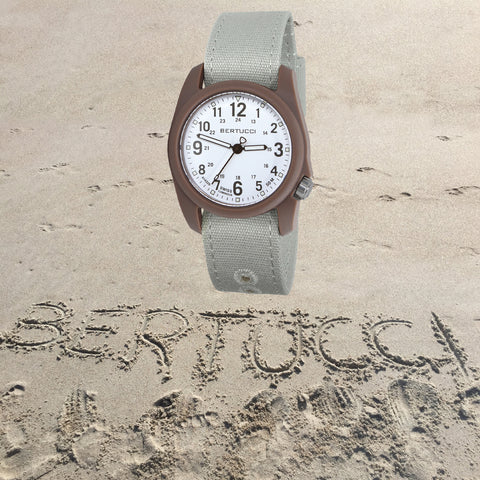 #11105 DX3 Canvas - Beach Watch™ - White w/ Ombra Brown™ Dial, Natural Cotton Comfort Canvas™ Band
