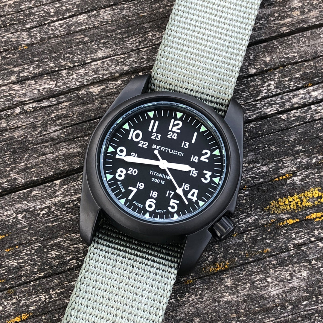 12028 A-2T Vintage, Black dial w/ Defender Drab Nylon Band
