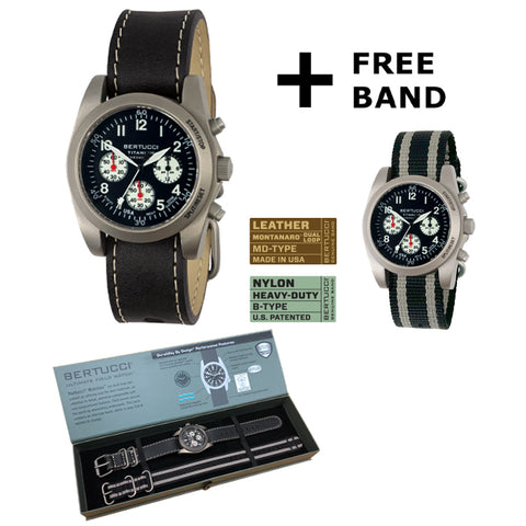#13345 A-11T Americana Field Chronograph - Black Dial w/ Black Matte Leather Band + Free Band