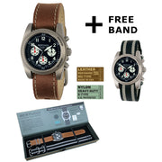 #13346 A-11T Americana Field Chronograph - Black Dial w/ Kodiak Matte Leather Band + Free Band