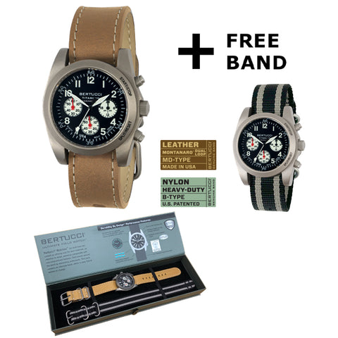 #13347 A-11T Americana Field Chronograph - Black Dial w/ Canoe Matte Leather Band + Free Band