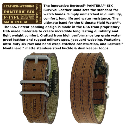 #11508 A-2S Pantera™ Six - Black dial, Flint Brown w/ Dk. Brown Stitch Band