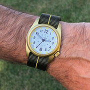 #16300 A-2A Golden Field - White w/ Defender Olive™ Gold Line™ Nylon Band